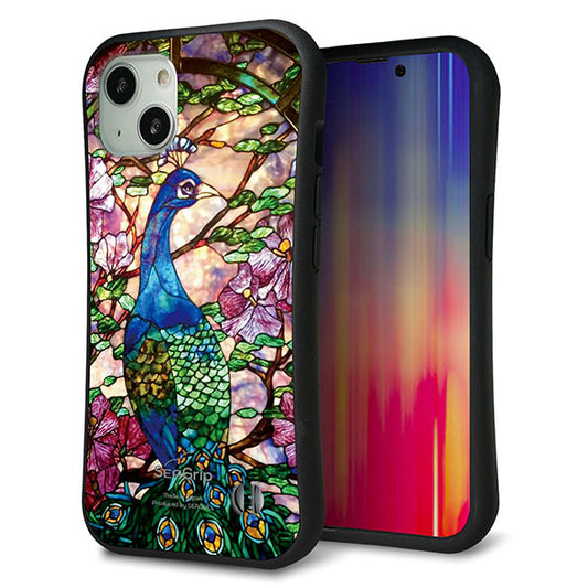 iPhone13 スマホケース 「SEA Grip」 グリップケース Sライン 【MA996 ステンドグラス クジャク】 UV印刷