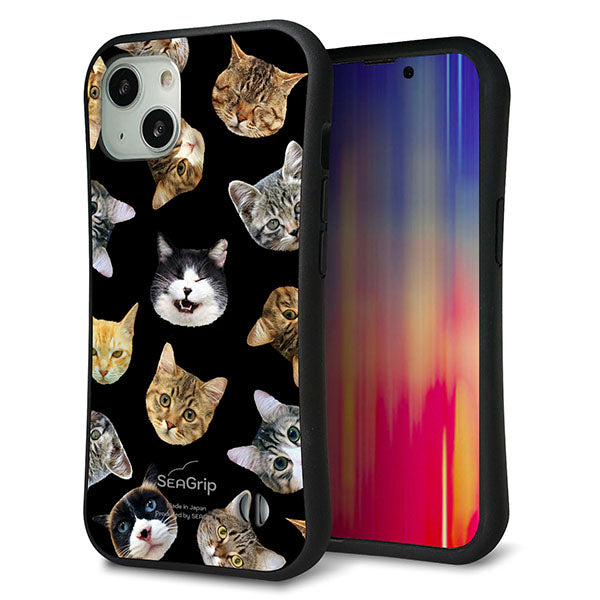 iPhone13 スマホケース 「SEA Grip」 グリップケース Sライン 【SC933 ねこどっと ブラック】 UV印刷