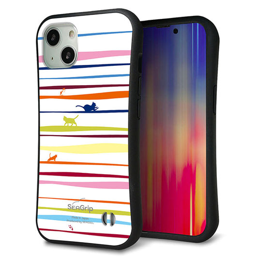 iPhone13 スマホケース 「SEA Grip」 グリップケース Sライン 【YA893 ストライプネコ02】 UV印刷