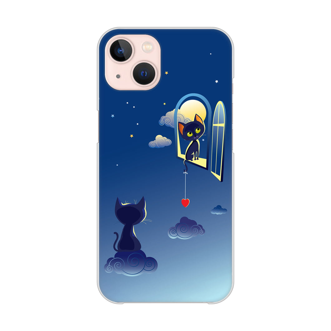 iPhone13 高画質仕上げ 背面印刷 ハードケース 夜とネコ