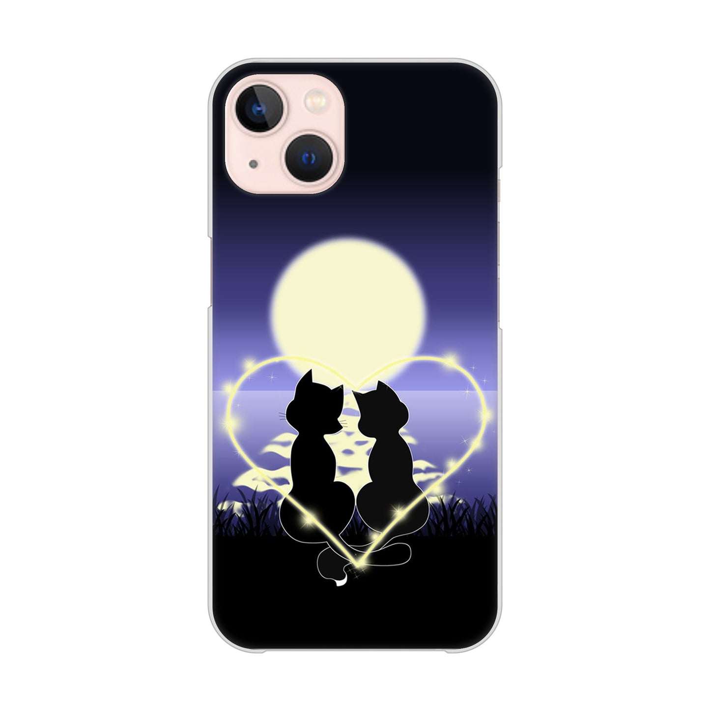 iPhone13 高画質仕上げ 背面印刷 ハードケース 夜とネコ