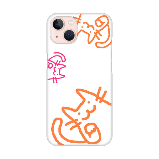 iPhone13 高画質仕上げ 背面印刷 ハードケース 【1098 手まねきする3匹のネコ】