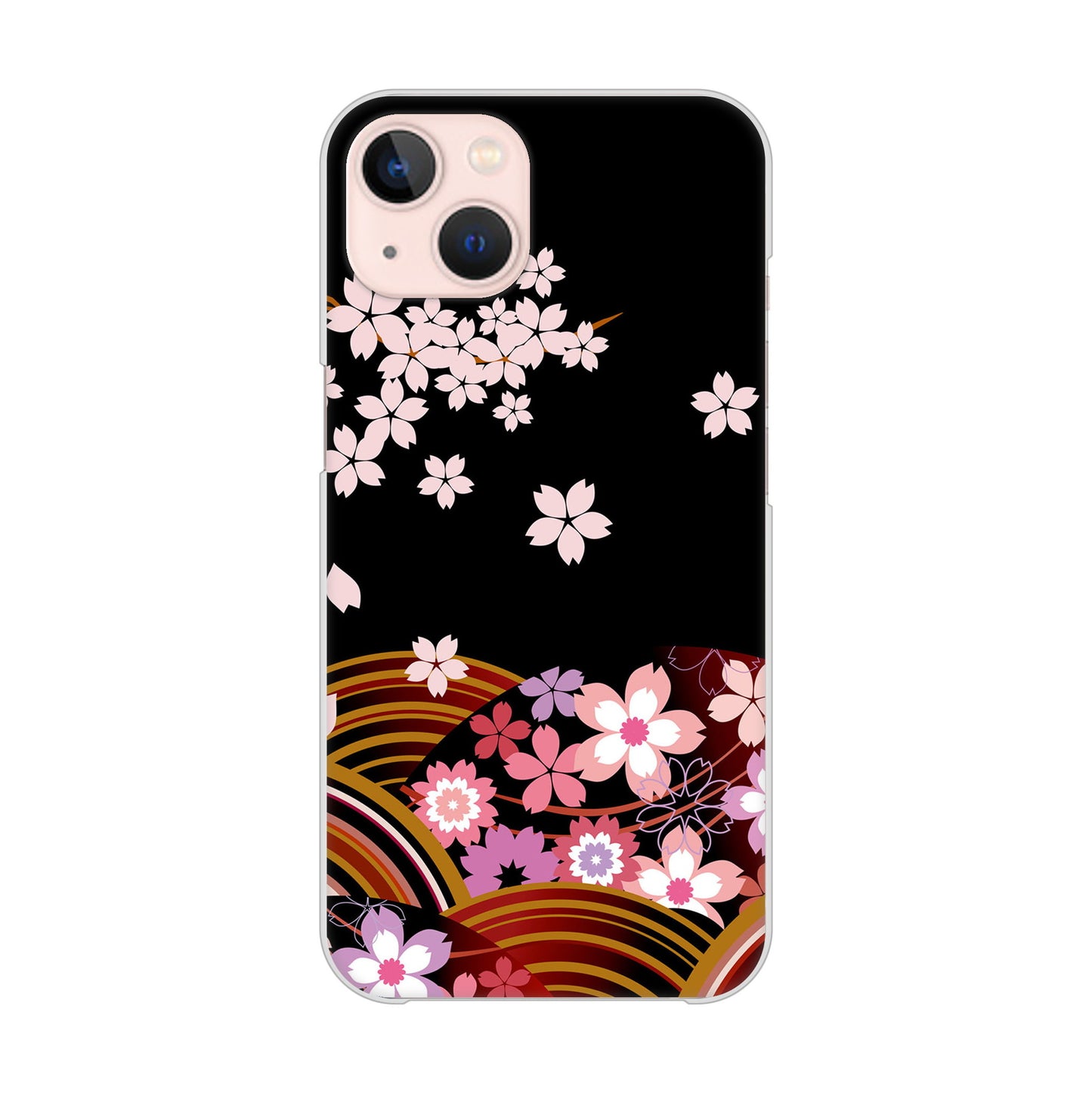 iPhone13 高画質仕上げ 背面印刷 ハードケース 【1237 和柄＆筆文字・夜桜の宴】