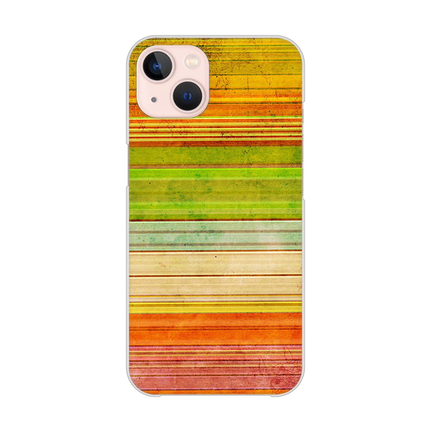iPhone13 高画質仕上げ 背面印刷 ハードケース 【1324 ビンテージボーダー（色彩）】