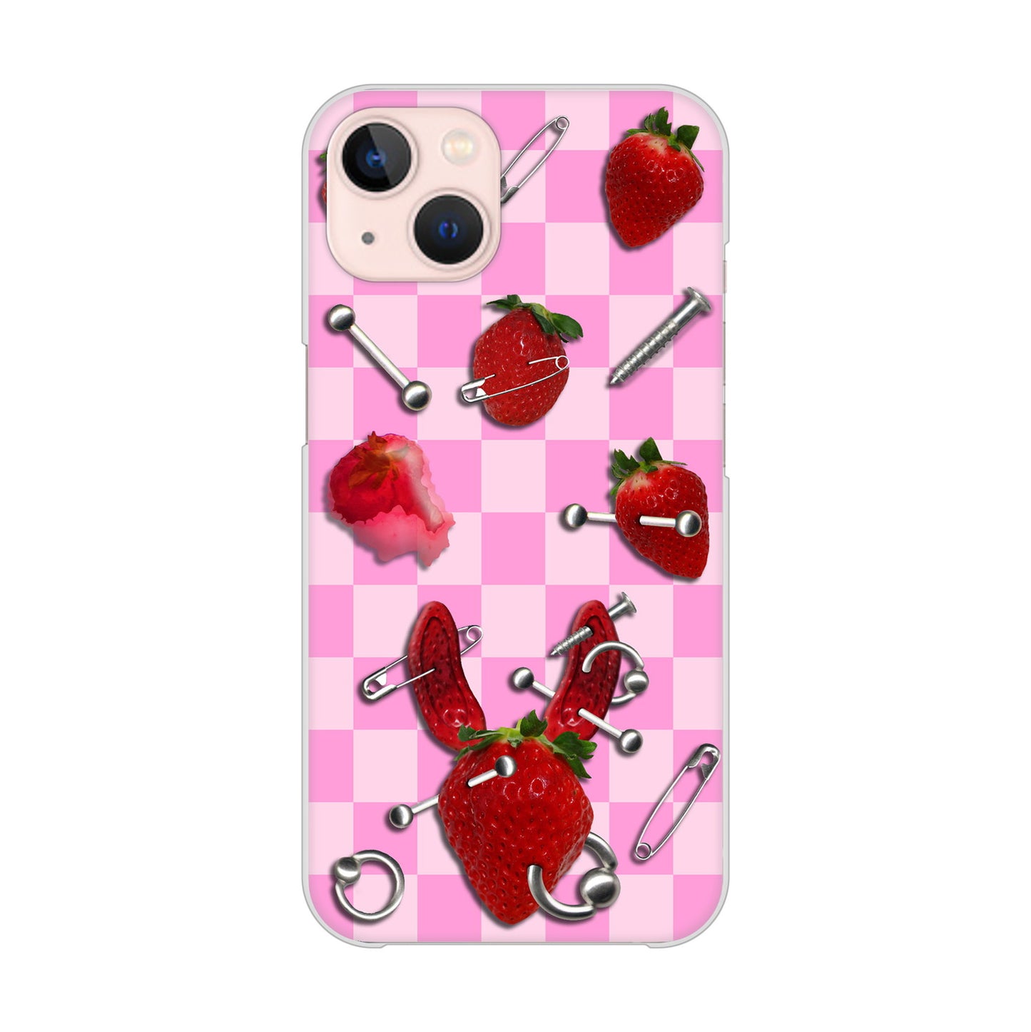 iPhone13 高画質仕上げ 背面印刷 ハードケース むかいあぐる 苺パンク