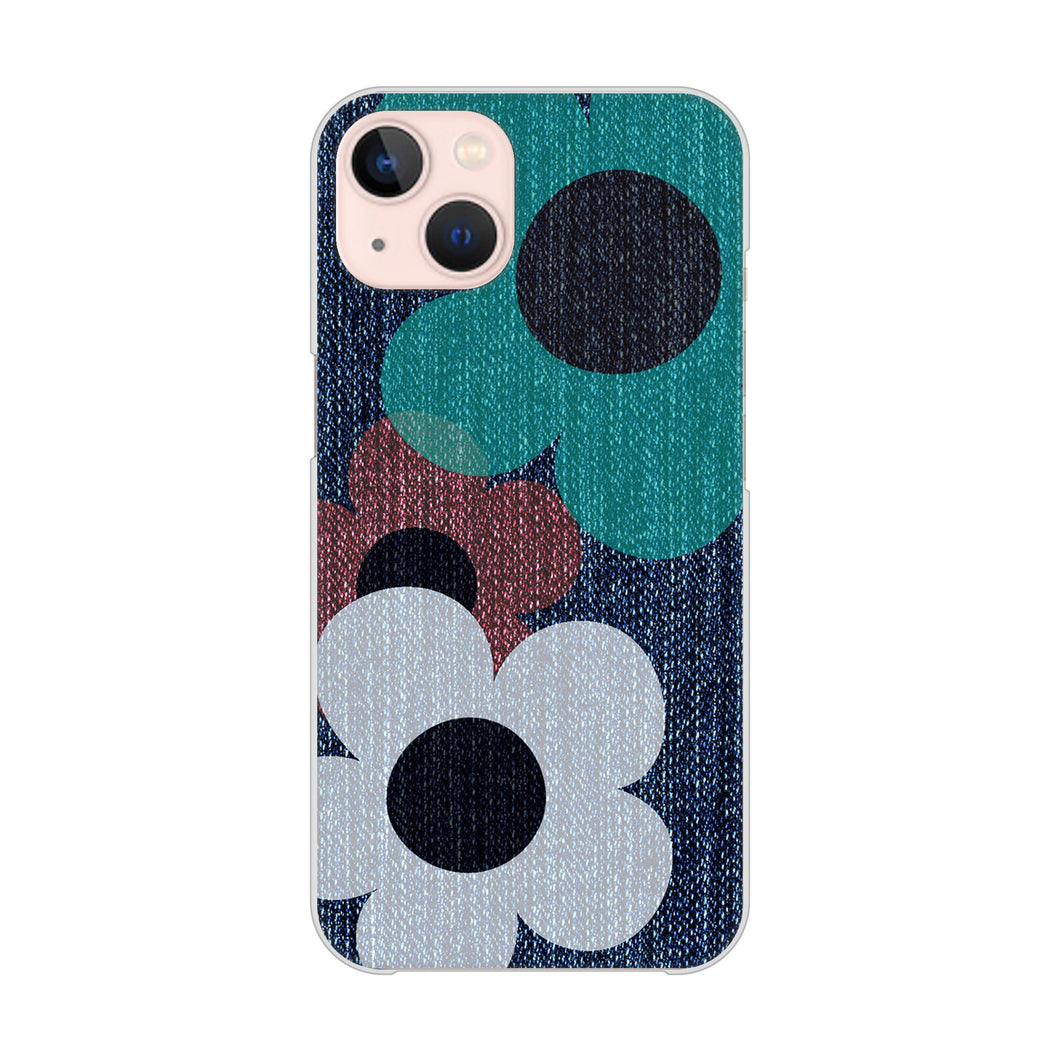 iPhone13 高画質仕上げ 背面印刷 ハードケース 【EK869 ルーズフラワーinデニム風】