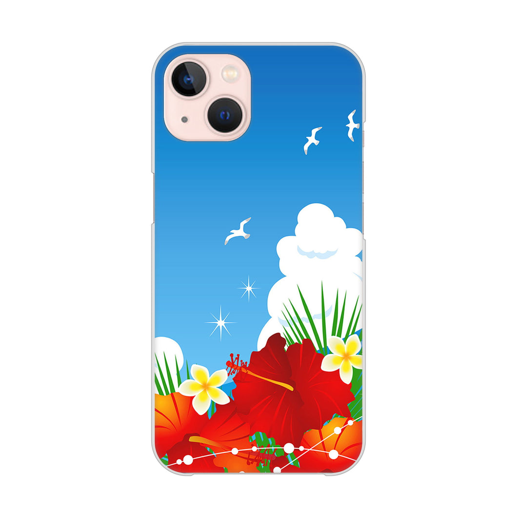 iPhone13 高画質仕上げ 背面印刷 ハードケース 【VA821 ハイビスカスと青空】