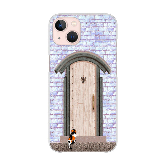 iPhone13 高画質仕上げ 背面印刷 ハードケース 猫とドア