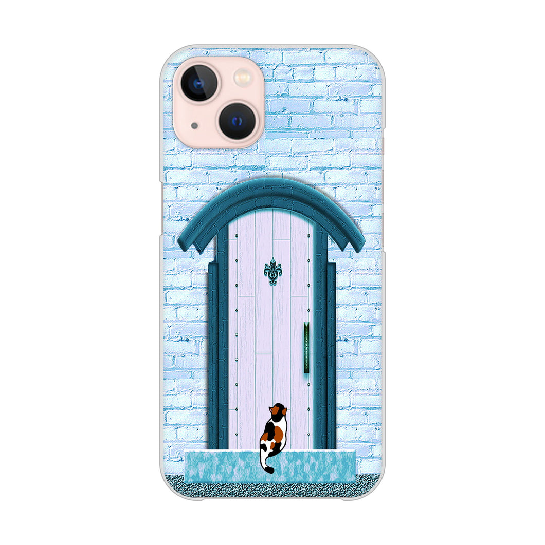 iPhone13 高画質仕上げ 背面印刷 ハードケース 猫とドア