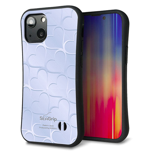 iPhone13 mini スマホケース 「SEA Grip」 グリップケース Sライン 【1341 かくれハート ライトブルー】 UV印刷
