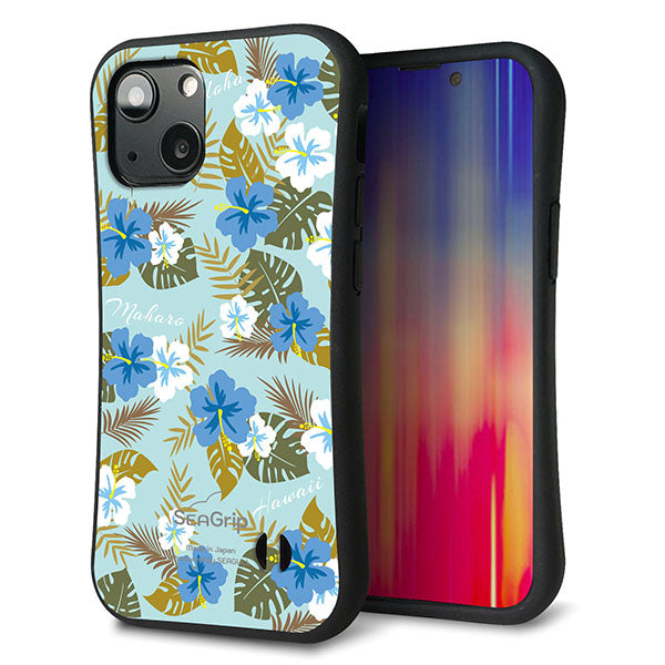 iPhone13 mini スマホケース 「SEA Grip」 グリップケース Sライン 【SC883 ハワイアンアロハレトロ ブルー】 UV印刷