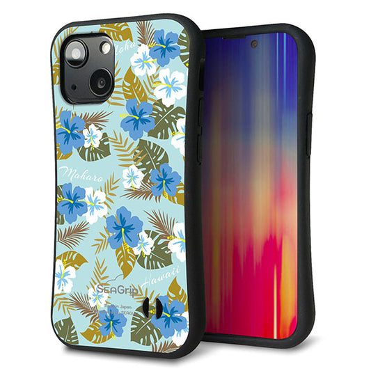 iPhone13 mini スマホケース 「SEA Grip」 グリップケース Sライン 【SC883 ハワイアンアロハレトロ ブルー】 UV印刷