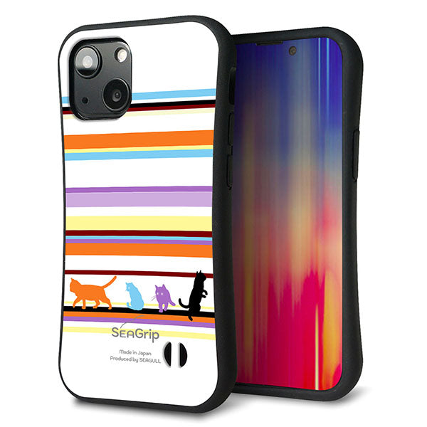 iPhone13 mini スマホケース 「SEA Grip」 グリップケース Sライン 【YA887 ストライプネコ01】 UV印刷