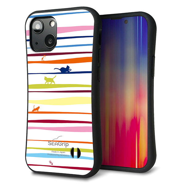 iPhone13 mini スマホケース 「SEA Grip」 グリップケース Sライン 【YA893 ストライプネコ02】 UV印刷