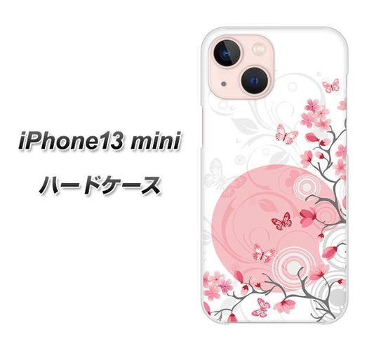 iPhone13 mini 高画質仕上げ 背面印刷 ハードケース【030 花と蝶（うす桃色）】