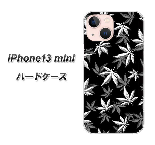 iPhone13 mini 高画質仕上げ 背面印刷 ハードケース【064 モノトーン大麻ブラック】