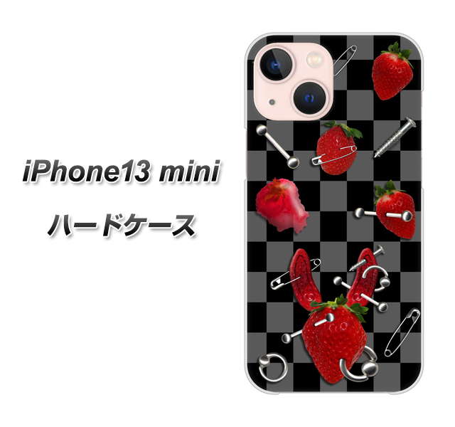 iPhone13 mini 高画質仕上げ 背面印刷 ハードケース【AG833 苺パンク（黒）】