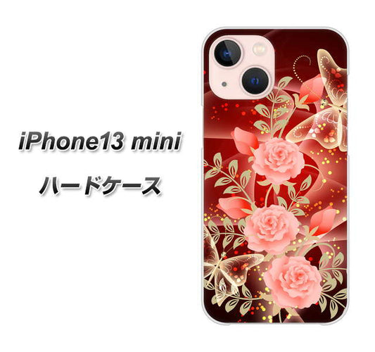 iPhone13 mini 高画質仕上げ 背面印刷 ハードケース【VA824 魅惑の蝶とピンクのバラ】