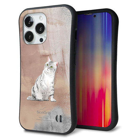 iPhone13 Pro スマホケース 「SEA Grip」 グリップケース Sライン 【HA166 アメリカンショートヘア+くすみカラー】 UV印刷