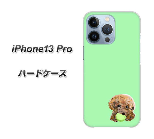 iPhone13 Pro 高画質仕上げ 背面印刷 ハードケース【YJ055 トイプードル＆ボール（グリーン）】