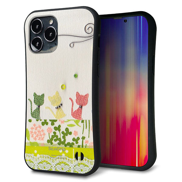 iPhone13 Pro Max スマホケース 「SEA Grip」 グリップケース Sライン 【1106 クラフト写真 ネコ (ワイヤー2) 】 UV印刷