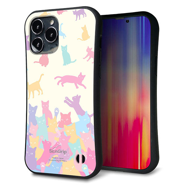 iPhone13 Pro Max スマホケース 「SEA Grip」 グリップケース Sライン 【AG885 ネコ積もり マルチカラー】 UV印刷