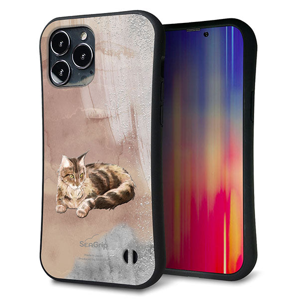 iPhone13 Pro Max スマホケース 「SEA Grip」 グリップケース Sライン 【HA173 メインクーン+くすみカラー】 UV印刷