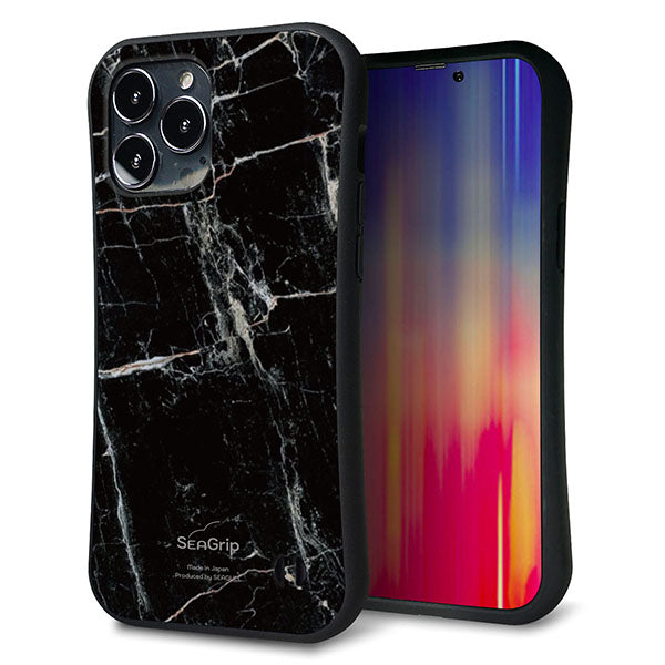 iPhone13 Pro Max スマホケース 「SEA Grip」 グリップケース Sライン 【KM867 大理石BK】 UV印刷