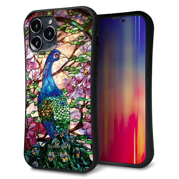 iPhone13 Pro Max スマホケース 「SEA Grip」 グリップケース Sライン 【MA996 ステンドグラス クジャク】 UV印刷