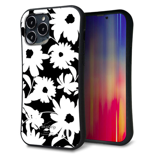 iPhone13 Pro Max スマホケース 「SEA Grip」 グリップケース Sライン 【SC915 花柄モノトーン 04】 UV印刷
