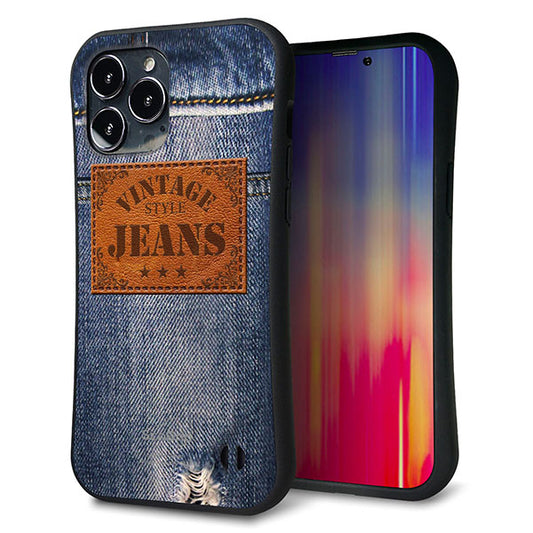 iPhone13 Pro Max スマホケース 「SEA Grip」 グリップケース Sライン 【SC921 ダメージデニム レザータグ】 UV印刷