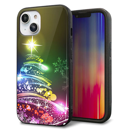 iPhone14 強化ガラス＆TPUスマホケース ガラプリ【722 レインボークリスマス】