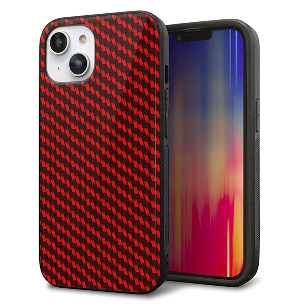 iPhone14 強化ガラス＆TPUスマホケース ガラプリ【EK906 レッドカーボン】