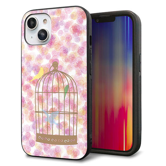 iPhone14 強化ガラス＆TPUスマホケース ガラプリ【KM882 鳥かご】