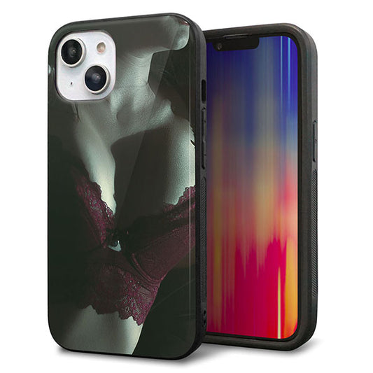 iPhone14 強化ガラス＆TPUスマホケース ガラプリ【KM887 ランジェリー】