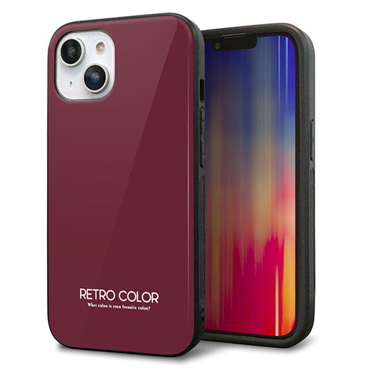 iPhone14 強化ガラス＆TPUスマホケース ガラプリ【KM919 レトロカラー(バーガンディー)】