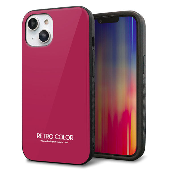 iPhone14 強化ガラス＆TPUスマホケース ガラプリ【KM921 レトロカラー(ダークピンク)】