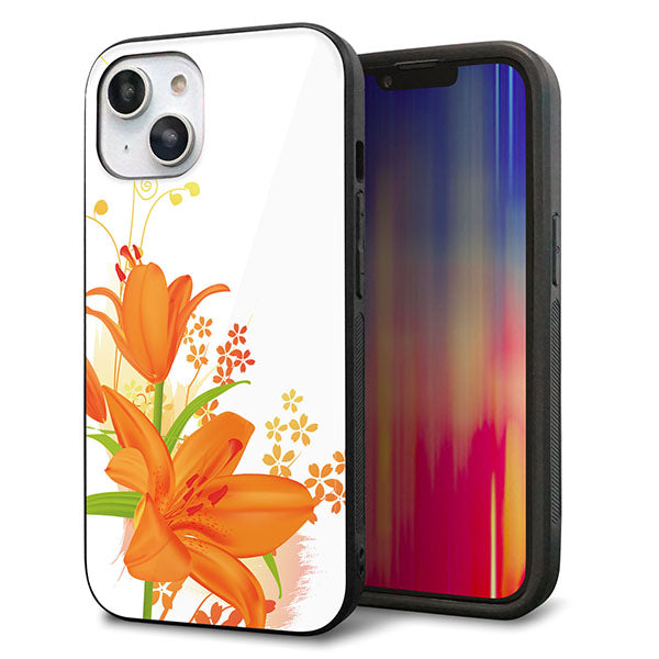 iPhone14 強化ガラス＆TPUスマホケース ガラプリ【SC848 ユリ（オレンジ）】