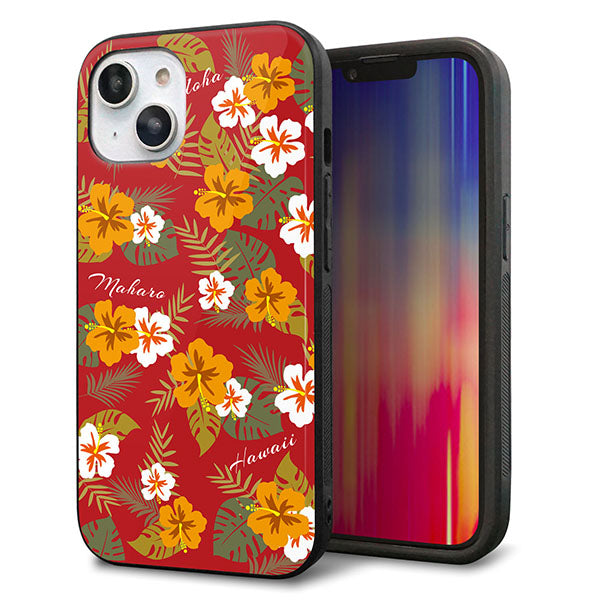 iPhone14 強化ガラス＆TPUスマホケース ガラプリ【SC885 ハワイアンアロハレトロ（レッド）】