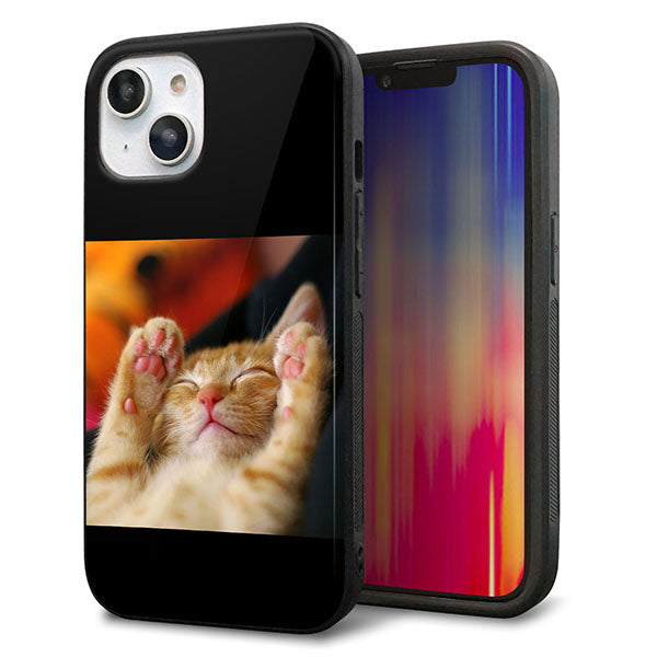 iPhone14 強化ガラス＆TPUスマホケース ガラプリ【VA804 爆睡するネコ】