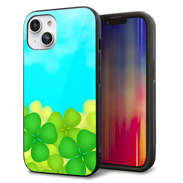 iPhone14 強化ガラス＆TPUスマホケース ガラプリ【VA820 四葉のクローバー畑】