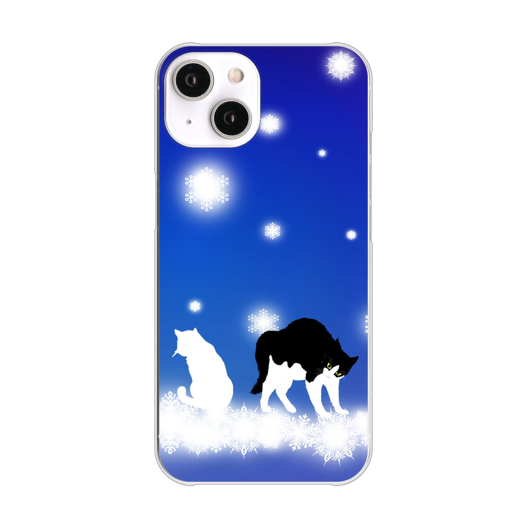 iPhone14 高画質仕上げ 背面印刷 ハードケース 【YJ335 雪の結晶 はちわれ】