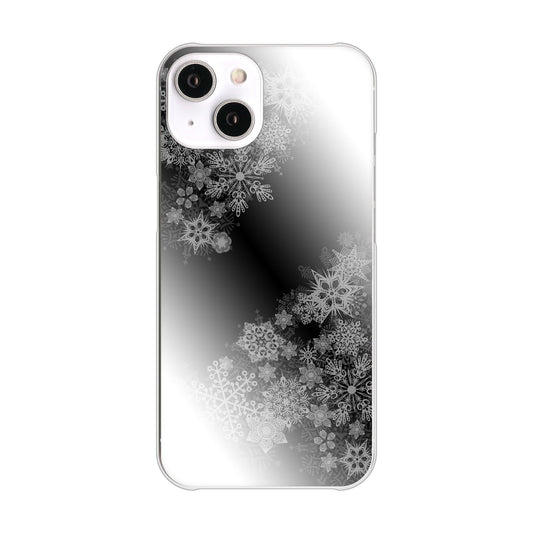 iPhone14 高画質仕上げ 背面印刷 ハードケース 【YJ340 モノトーン 雪の結晶 】
