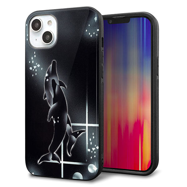 iPhone14 Plus 強化ガラス＆TPUスマホケース ガラプリ【158 ブラックドルフィン】