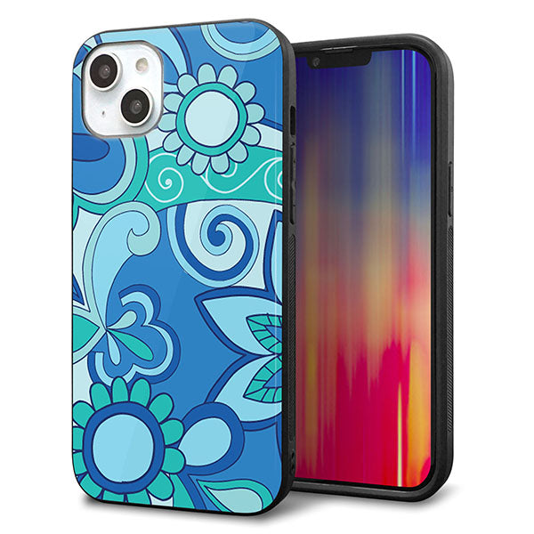 iPhone14 Plus 強化ガラス＆TPUスマホケース ガラプリ【409 ブルーミックス】