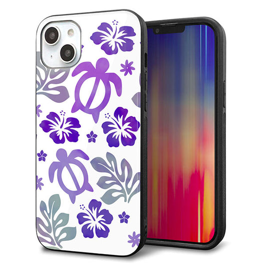 iPhone14 Plus 強化ガラス＆TPUスマホケース ガラプリ【SC878 ハワイアンアロハホヌ（パープル）】