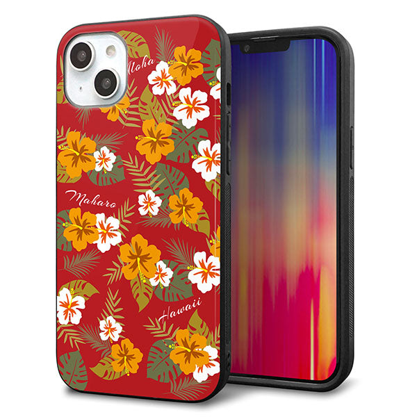 iPhone14 Plus 強化ガラス＆TPUスマホケース ガラプリ【SC885 ハワイアンアロハレトロ（レッド）】