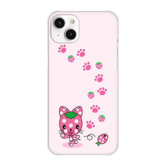 iPhone14 Plus 高画質仕上げ 背面印刷 ハードケース【AG819 イチゴ猫のにゃんベリー（ピンク）】