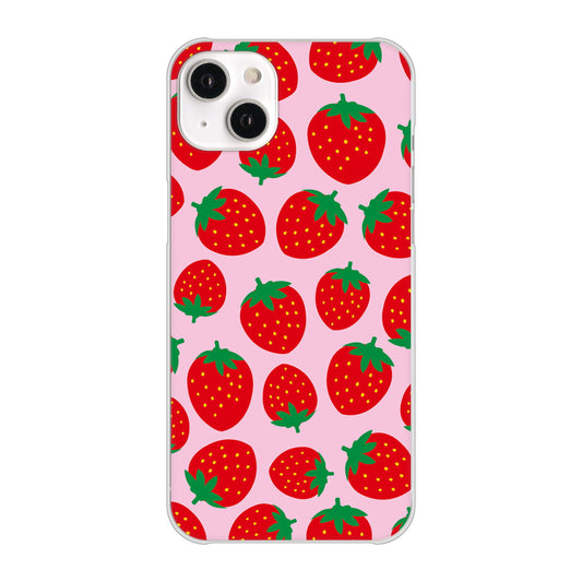 iPhone14 Plus 高画質仕上げ 背面印刷 ハードケース【SC813 小さいイチゴ模様 レッドとピンク】