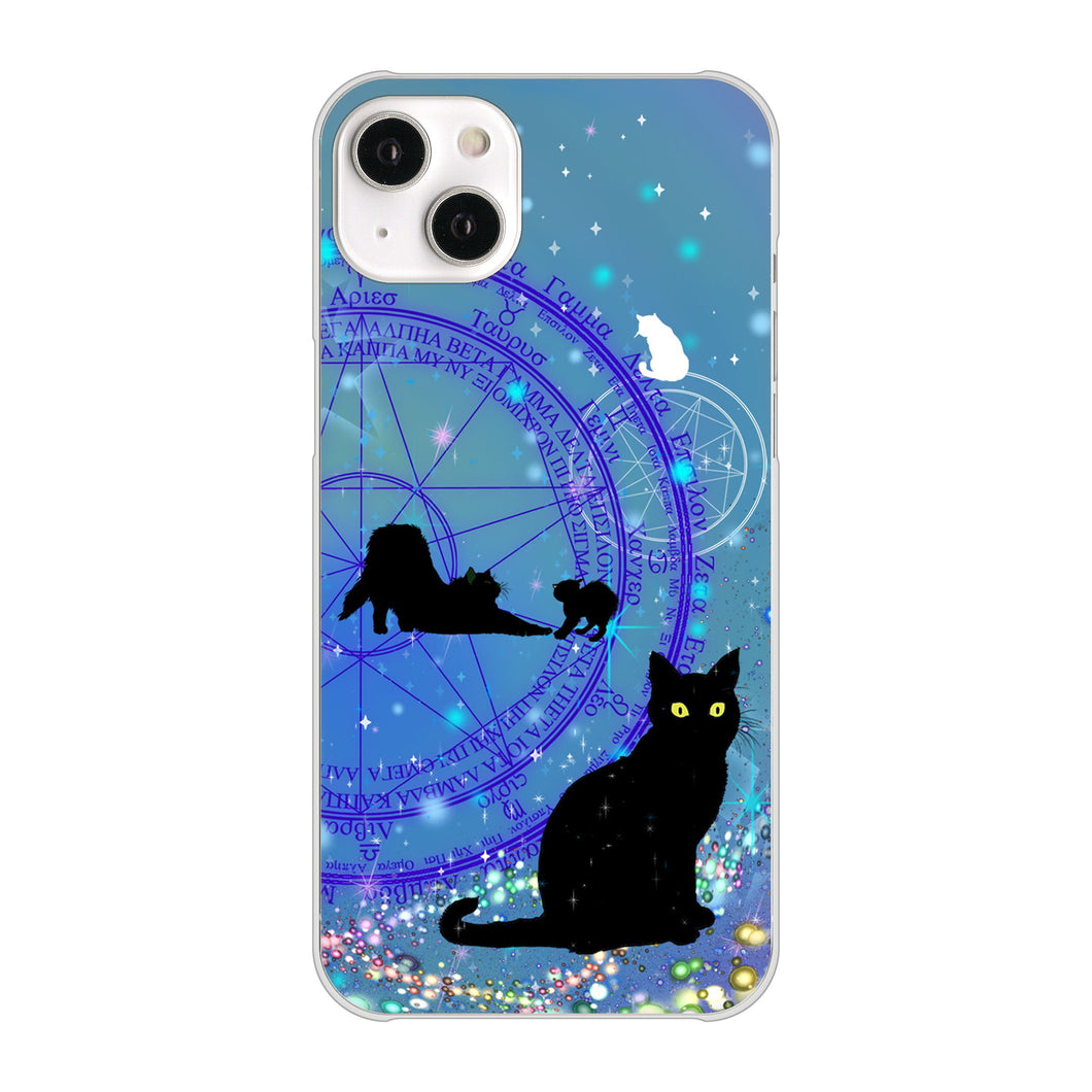 iPhone14 Plus 高画質仕上げ 背面印刷 ハードケース【YJ327 魔法陣猫 キラキラ かわいい】